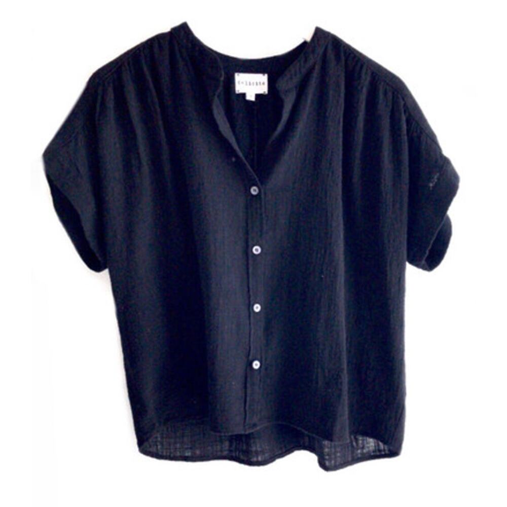 Felicite Cotton Gauze Short Sleeve Button Up Top in NAVY BLUE 2918-113 Size 1 XS